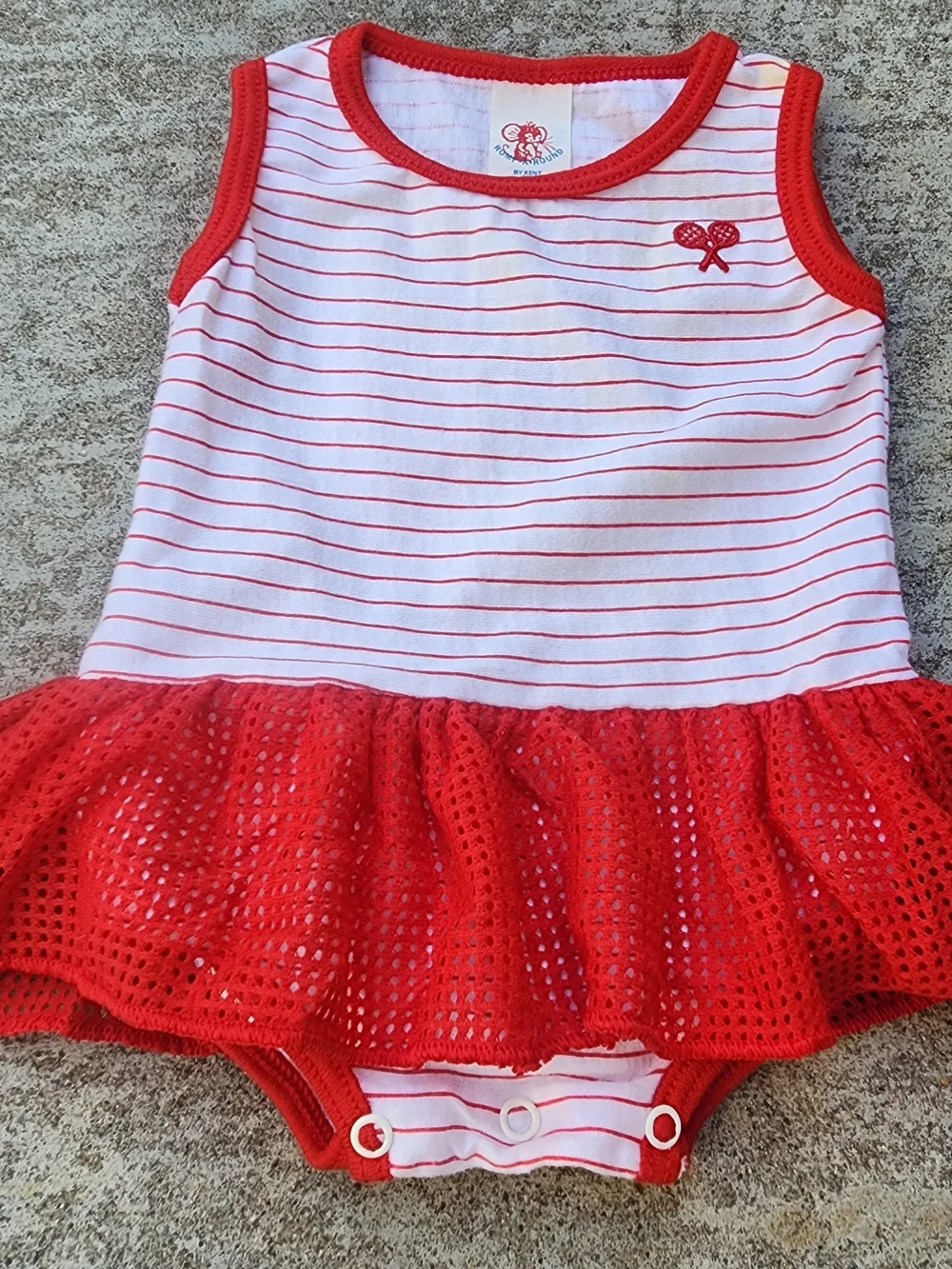 VTG Romp Around‎ By Kent Red White Striped Infant Mesh Skirt Tennis Bodysuit, 9M